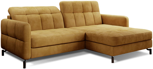 Narożnik Lorelle w kolorze Monolith 48 żółty w układzie prawym, widok studyjny na białym tle.