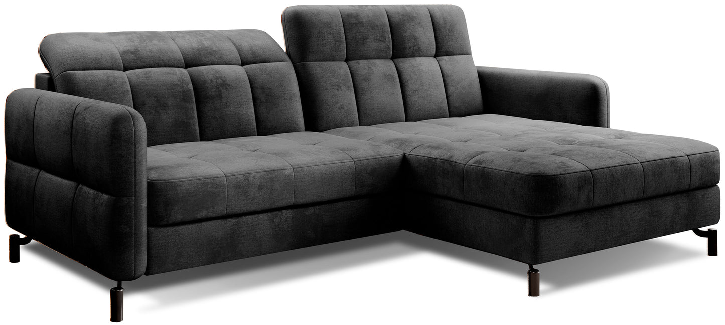 Narożnik Lorelle w kolorze Monolith 97 ciemnoszary w układzie prawym, widok studyjny na białym tle.