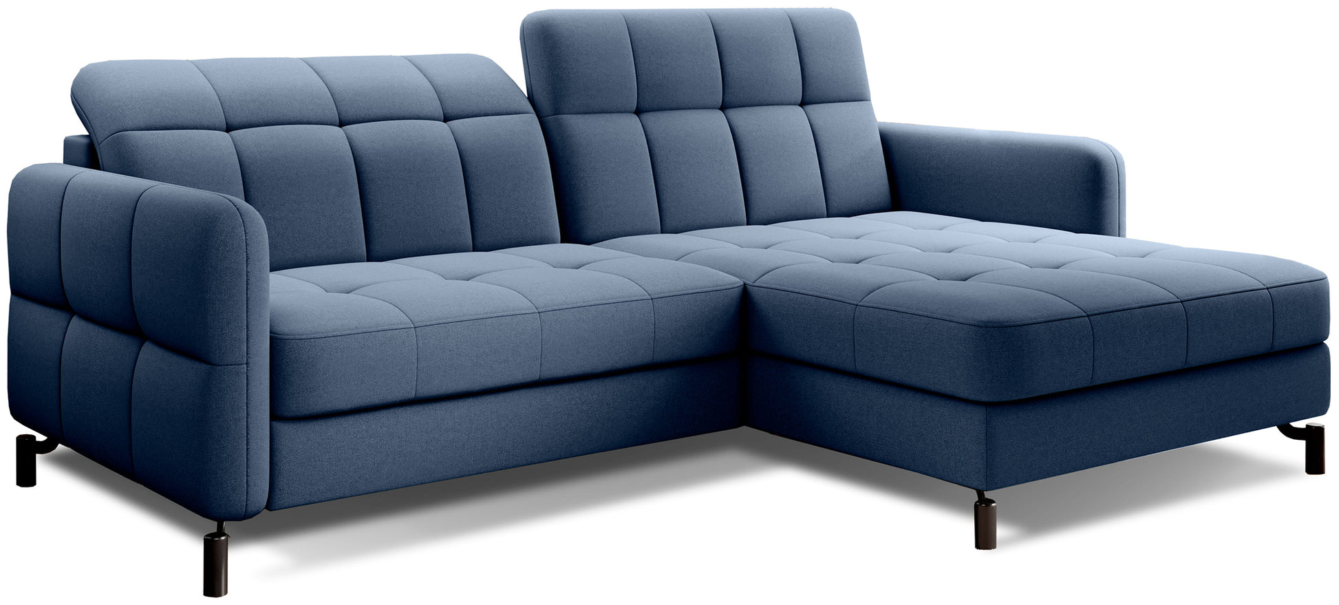 Narożnik Lorelle w kolorze Omega 86 jasnoniebieski, układ prawy, widok studyjny na białym tle.