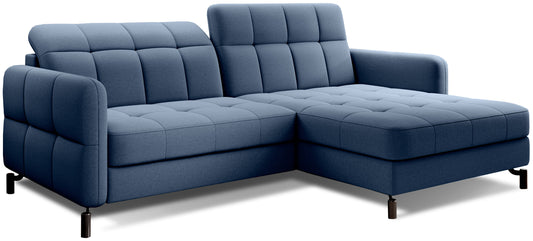 Narożnik Lorelle w kolorze Omega 86 jasnoniebieski, układ prawy, widok studyjny na białym tle.