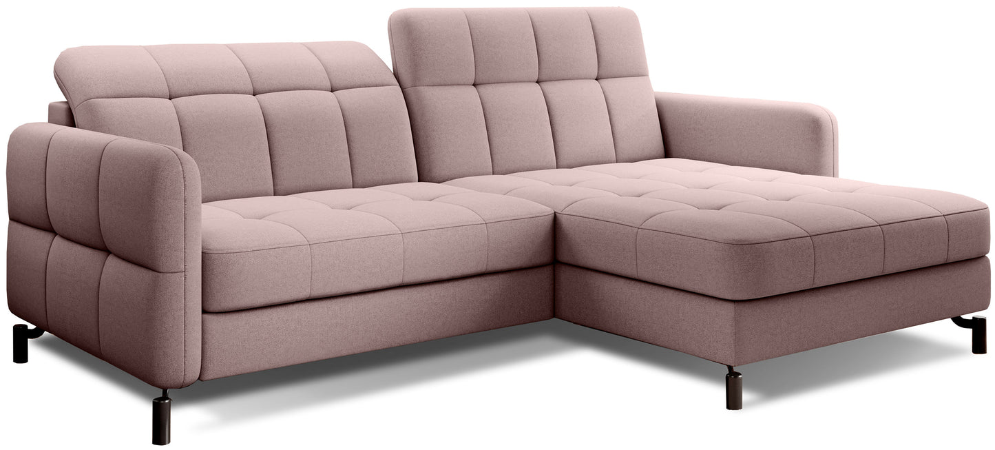 Narożnik Lorelle w kolorze Omega 91 jasnoróżowy, układ prawy, widok studyjny na białym tle.