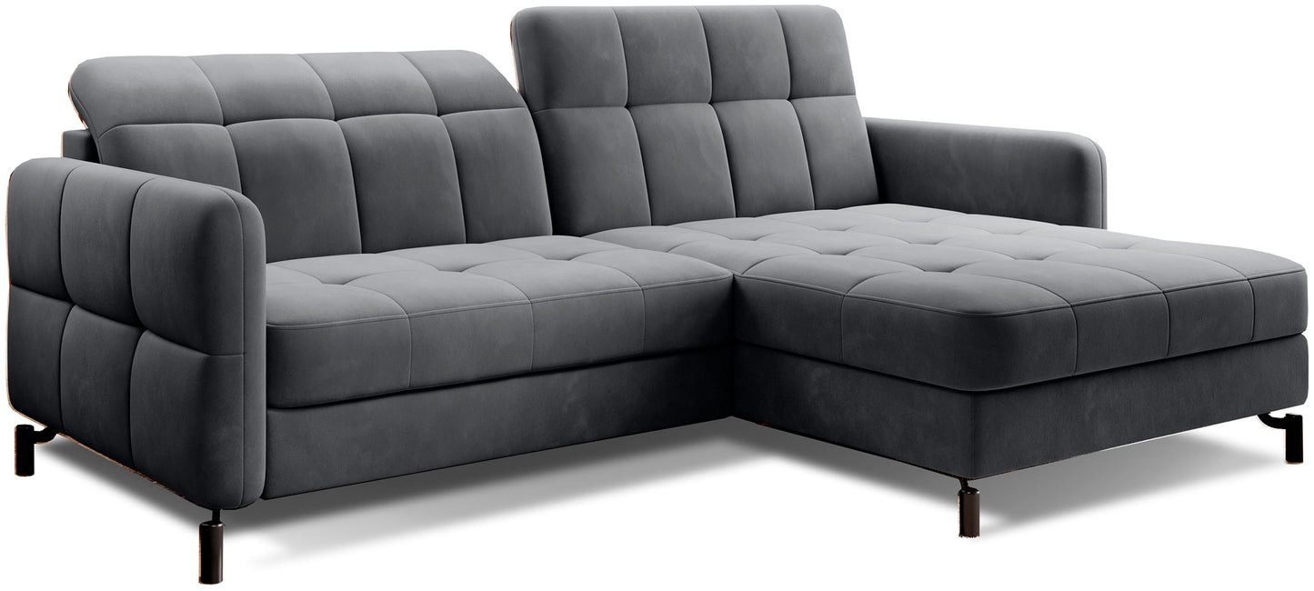 Narożnik Lorelle w kolorze Paros 06 ciemnoszary, układ prawy, widok studyjny na białym tle.