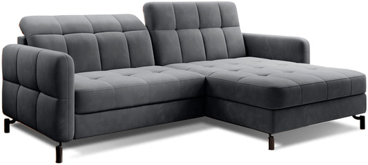 Narożnik Lorelle w kolorze Paros 06 ciemnoszary, układ prawy, widok studyjny na białym tle.