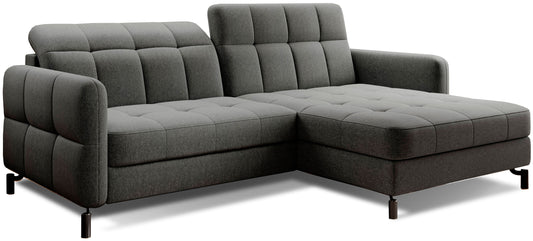 Narożnik Lorelle w kolorze Sawana 21 szary, układ prawy, widok na całość mebla na białym tle.