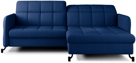 Narożnik Lorelle w kolorze Solar 79 granatowy, układ prawy, widok studyjny na białym tle.