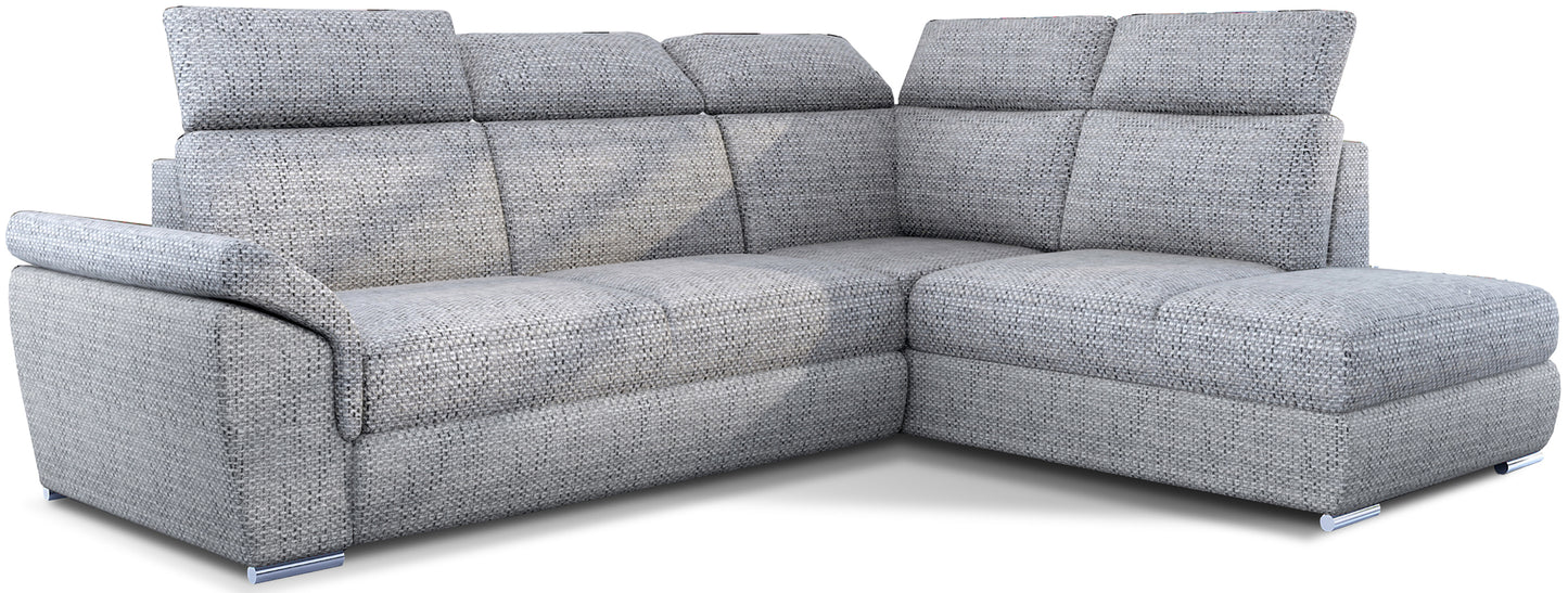Narożnik Loreto w tkaninie Berlin 01 szary, widok całej sofy narożnej na białym tle
