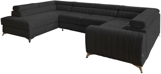 Narożnik Louis Vero 05 szaro-czarny lewy – nowoczesna forma, pikowane boki i metalowe nogi w eleganckim, grafitowym wykończeniu.