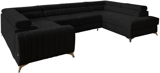 Narożnik Louis w kolorze Vero 10 czarny w układzie prawym, elegancka sofa modułowa z wysokimi metalowymi nogami, widok frontalny na białym tle.