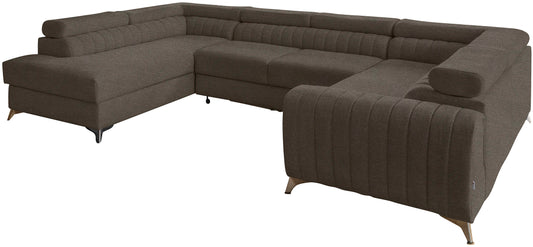 Narożnik Louis w kolorze Vero 18 zgaszony kaszmir w układzie lewym, elegancka sofa modułowa z wysokimi metalowymi nogami, widok frontalny na białym tle.
