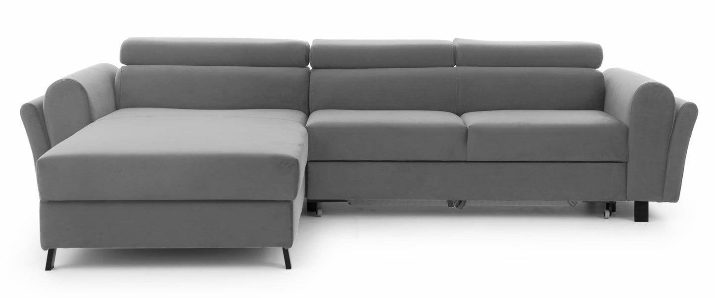 Jasnoszary narożnik Mariall lewy w tkaninie Monolith 84 to nowoczesna sofa do salonu z wygodnym szezlongiem i dużą powierzchnią wypoczynkową, idealna dla rodzin ceniących komfort i jasne wnętrza.