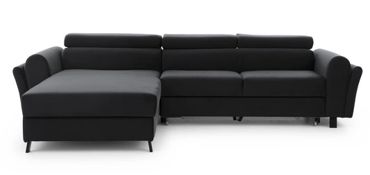 Ciemnoszary narożnik Mariall lewy w tkaninie Monolith 97 to nowoczesna sofa do salonu z wygodnym szezlongiem i dużą powierzchnią wypoczynkową, idealna dla rodzin ceniących komfort i funkcjonalność.
