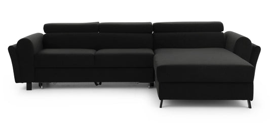 Czarny narożnik Mariall Sawana 14 w nowoczesnym stylu, sofa narożna do salonu z szerokim siedziskiem i wygodnym oparciem, idealna do codziennego relaksu, oglądania telewizji oraz spędzania czasu z rodziną