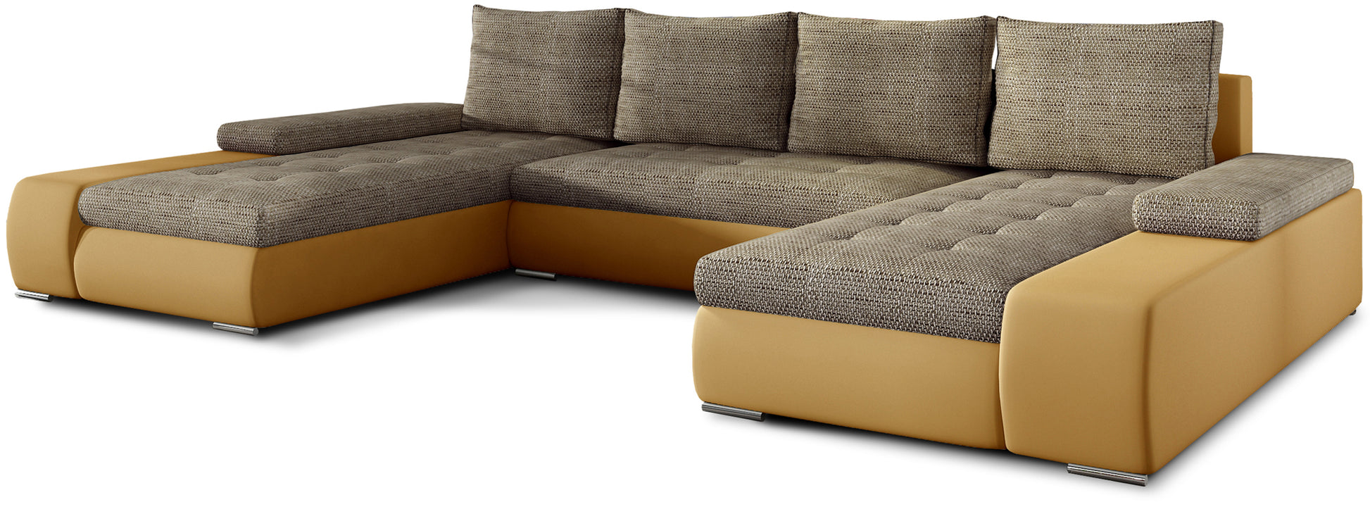 Duży narożnik Marino uniwersalny w tkaninie Berlin 03 i Soft 16 w odcieniu ciemnobeżowym to komfortowa sofa do salonu w kształcie U, idealna dla rodzin potrzebujących dużo miejsca do wspólnego wypoczynku.