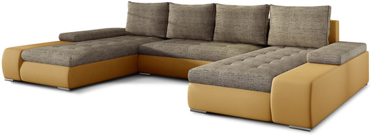 Duży narożnik Marino uniwersalny w tkaninie Berlin 03 i Soft 16 w odcieniu ciemnobeżowym to komfortowa sofa do salonu w kształcie U, idealna dla rodzin potrzebujących dużo miejsca do wspólnego wypoczynku.