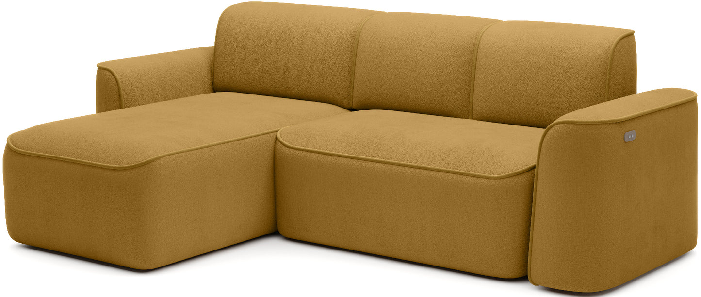 Narożnik Ume Amore 45 miodowy/Riviera 06 żółty, układ lewy, widok z trzech czwartych na białym tle.