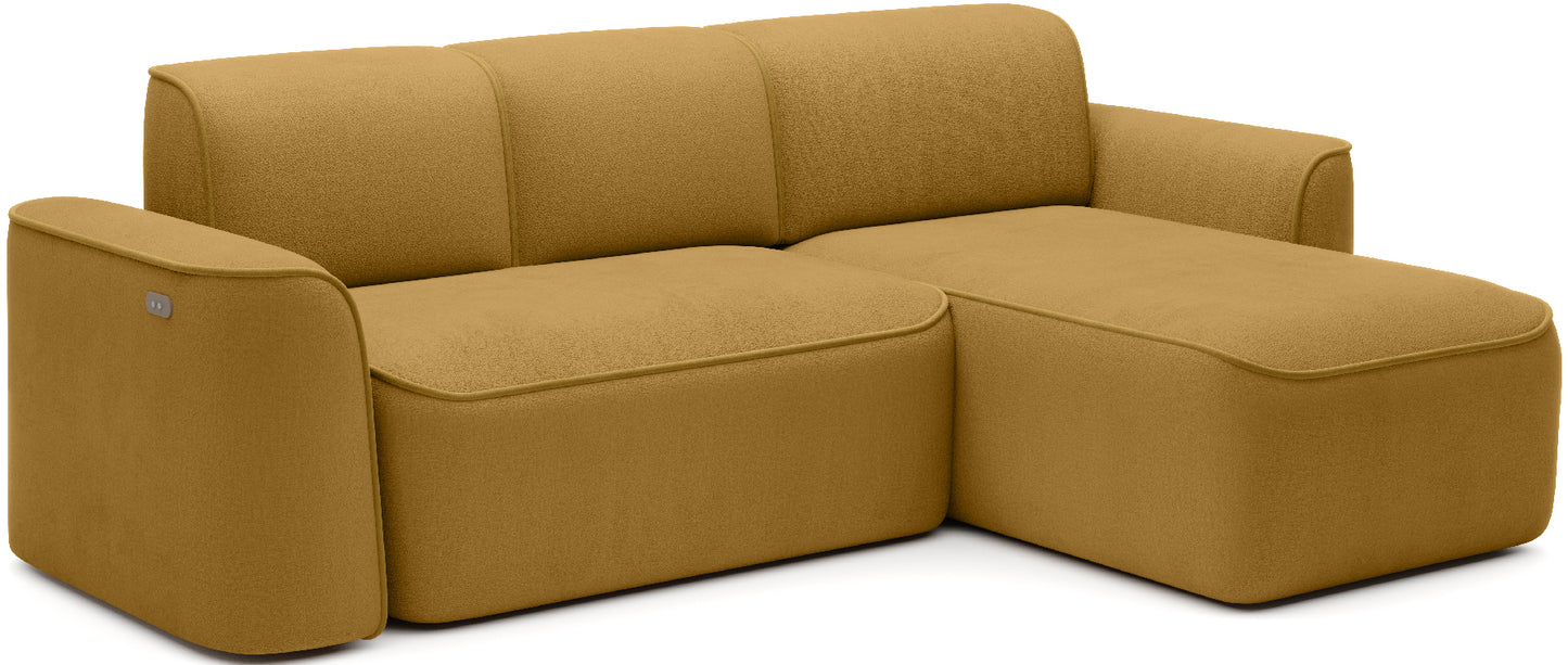 Narożnik Ume Amore 45 miodowy/Riviera 06 żółty, układ prawy, widok z trzech czwartych na białym tle.