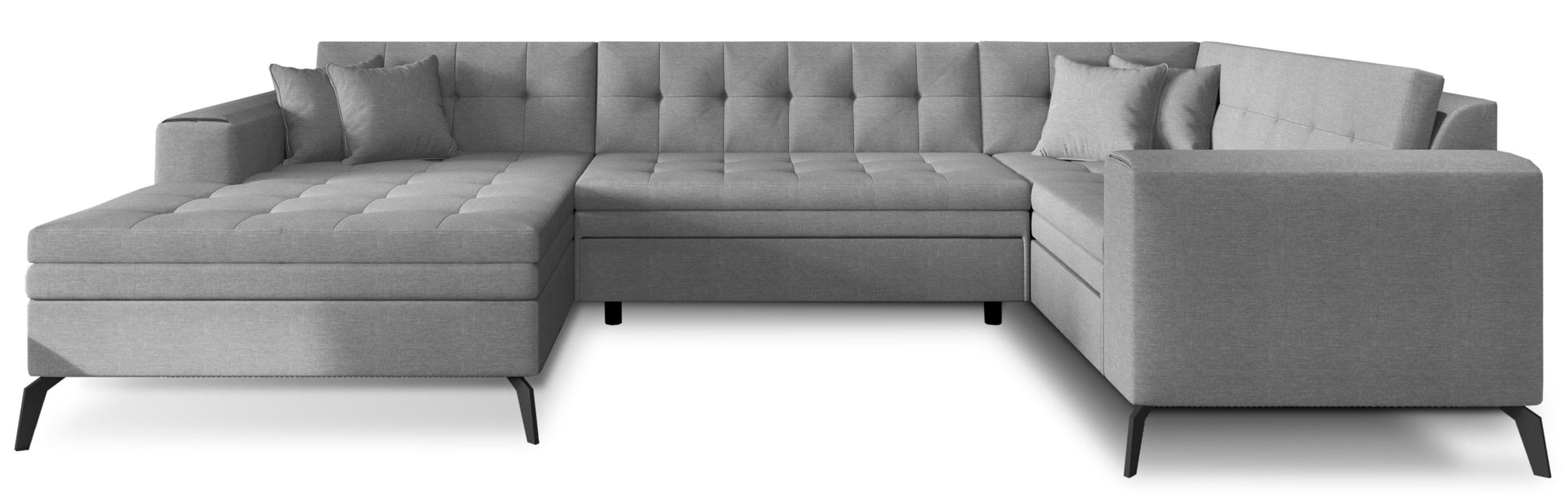 Stylowy narożnik Montez w szarym kolorze z tkaniny Flores 4 to nowoczesna sofa do salonu, która łączy wygodę z estetyką, oferując komfortowe miejsce do codziennego wypoczynku w eleganckim wnętrzu