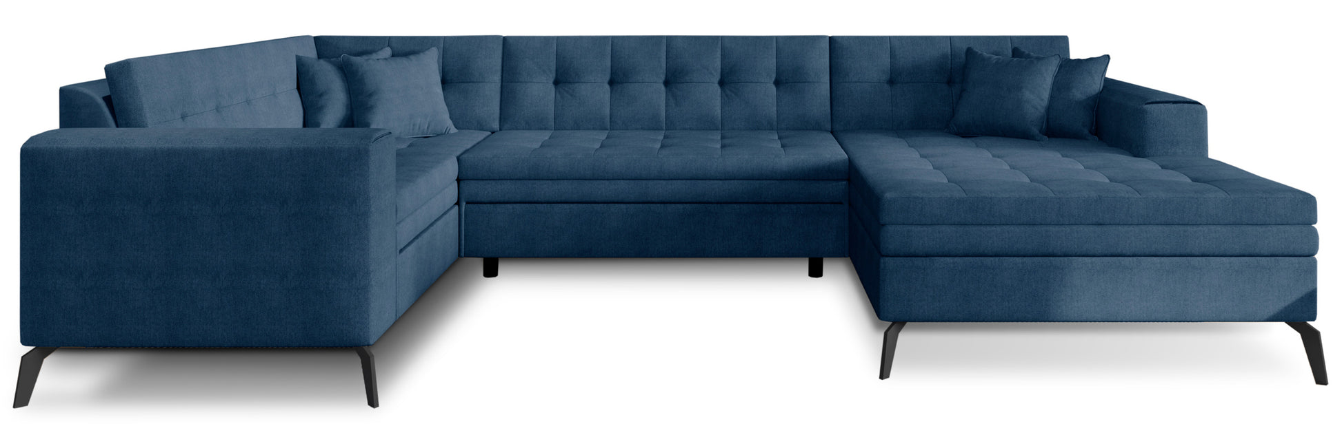 Nowoczesny narożnik Montez w niebieskim kolorze z tkaniny Gojo 40 to stylowa sofa do salonu, która wyróżnia się wyrazistym odcieniem i wygodną formą, zapewniając komfortowe miejsce do codziennego wypoczynku