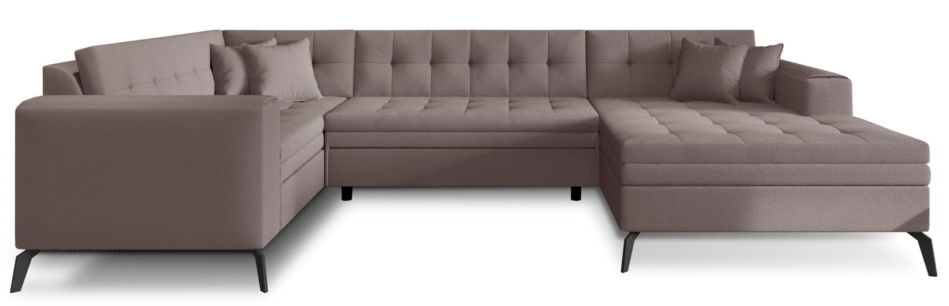 Jasny narożnik Montez w beżowym kolorze z tkaniny Savoi 7 to elegancka sofa do salonu, która rozjaśnia przestrzeń i zapewnia komfortowe miejsce do codziennego wypoczynku w nowoczesnym wnętrzu
