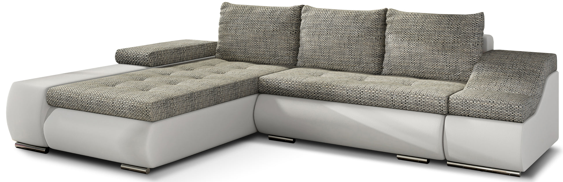 Elegancki narożnik Ontario w zestawieniu szarej tkaniny Berlin 01 i jasnej Soft 17 tworzy lekką i nowoczesną kompozycję, oferując wygodne siedziska oraz harmonijny wygląd dopasowany do stylowego salonu