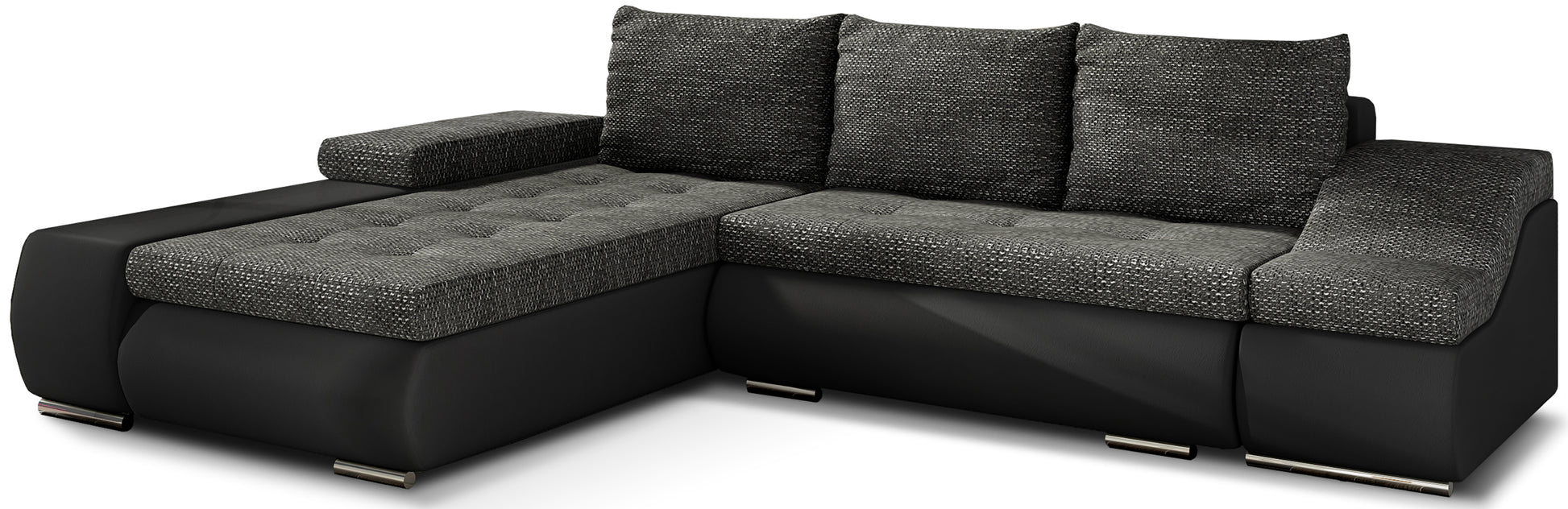Minimalistyczny narożnik Ontario w czarnym kolorze, wykonany z tkanin Berlin 02 i Soft 11, doskonale wpisuje się w nowoczesne wnętrza, oferując wygodne siedziska i elegancki wygląd sprzyjający codziennemu relaksowi