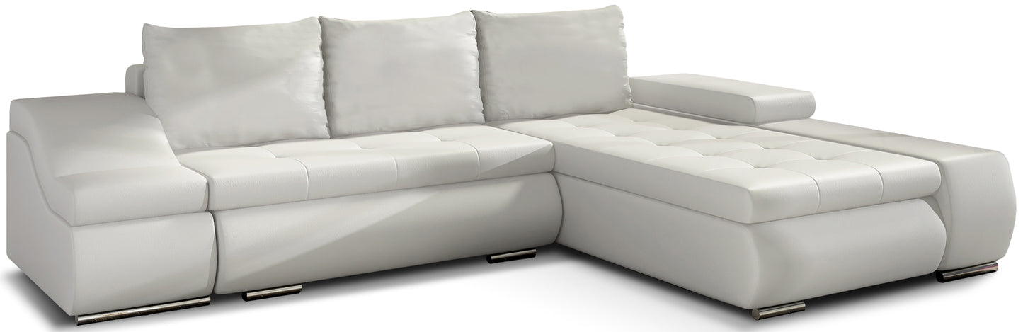 Elegancki narożnik Ontario w białym kolorze z tkaniny Soft 17 to stylowa sofa do salonu, która optycznie powiększa przestrzeń i wprowadza świeżość, zapewniając jednocześnie wygodne miejsce do codziennego relaksu