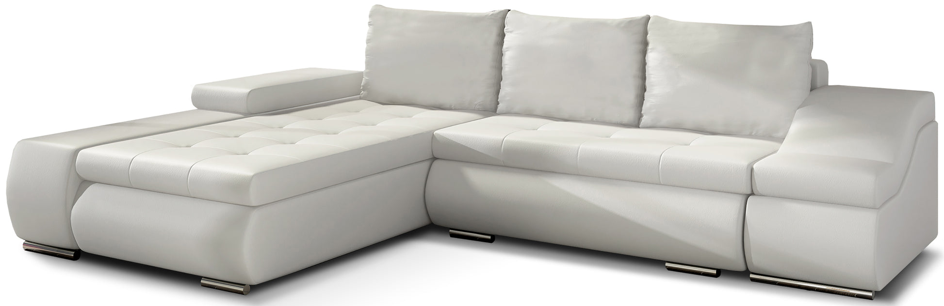 Biały narożnik Ontario wykonany z tkaniny Soft 17 to jasna i elegancka sofa do salonu, która optycznie powiększa przestrzeń oraz tworzy świeże i nowoczesne wnętrze sprzyjające codziennemu wypoczynkowi