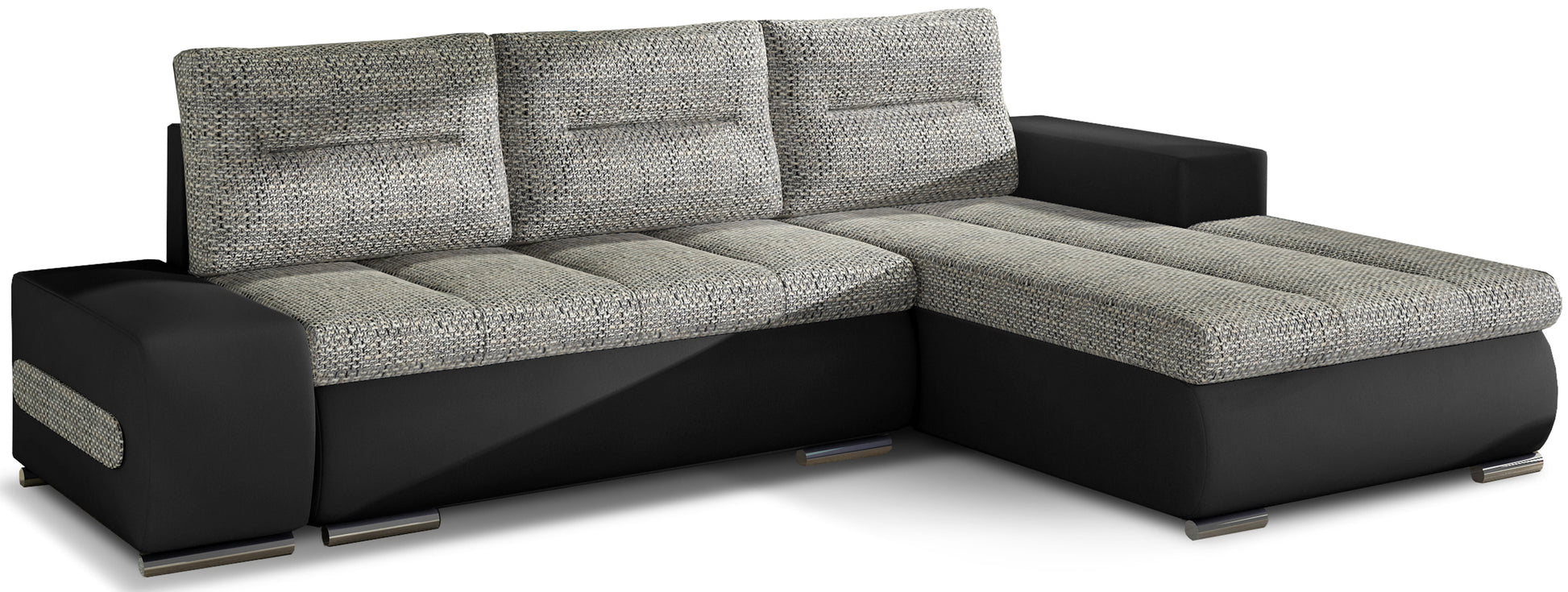 Narożnik Ottavio w układzie lewym, tapicerka Berlin 01 szary i Soft 11, widok z przodu.