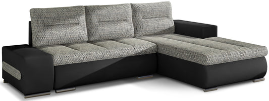 Narożnik Ottavio w układzie lewym, tapicerka Berlin 01 szary i Soft 11, widok z przodu.