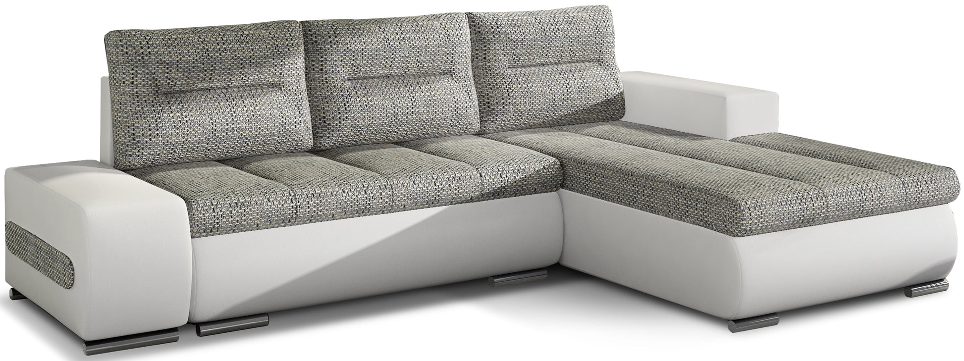 Narożnik Ottavio w układzie prawym, tapicerka Berlin 01 szary i Soft 17, widok z przodu.