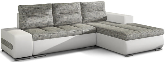 Narożnik Ottavio w układzie prawym, tapicerka Berlin 01 szary i Soft 17, widok z przodu.