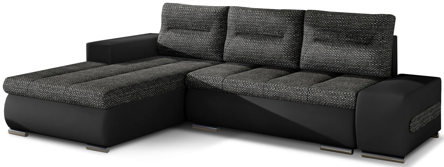 Narożnik Ottavio w układzie lewym, tapicerka Berlin 02 czarny i Soft 11, widok z przodu.