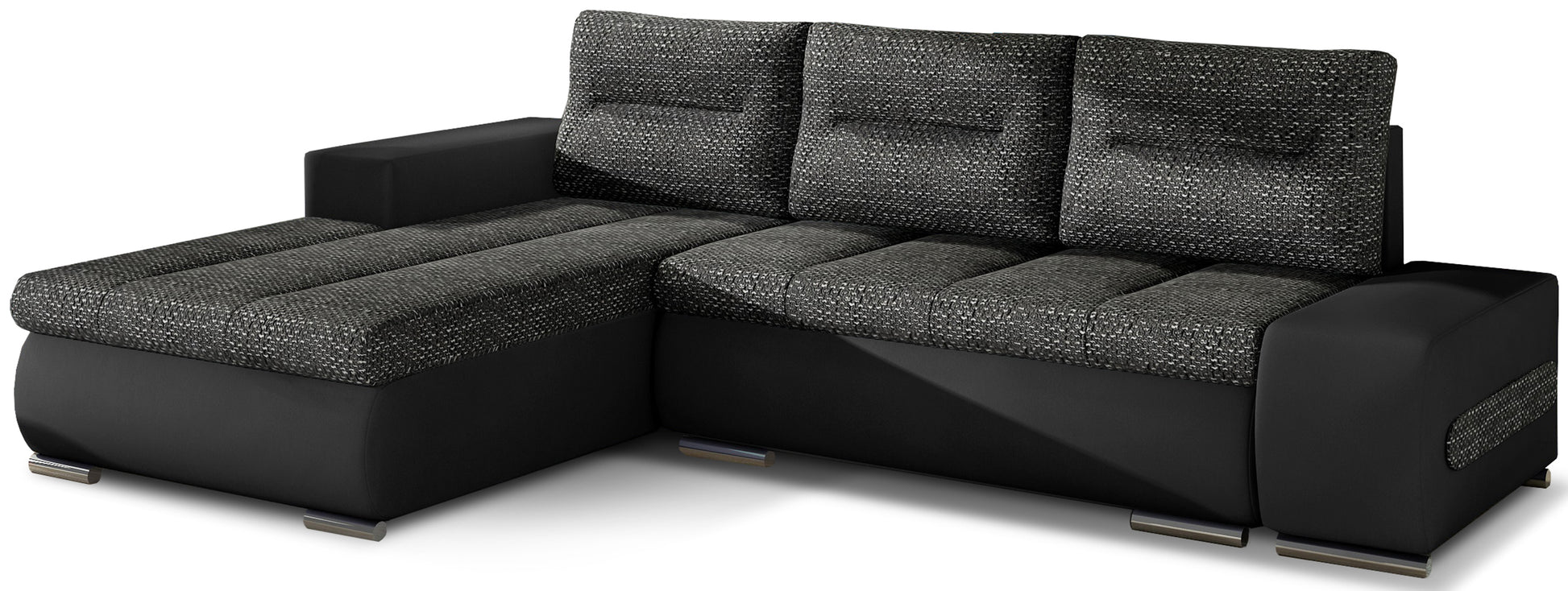 Narożnik Ottavio w układzie lewym, tapicerka Berlin 02 czarny i Soft 11, widok z przodu.
