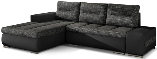 Narożnik Ottavio w układzie lewym, tapicerka Berlin 02 czarny i Soft 11, widok z przodu.