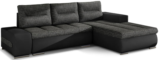 Narożnik Ottavio w układzie prawym, tapicerka Berlin 02 czarny i Soft 11, widok z przodu.