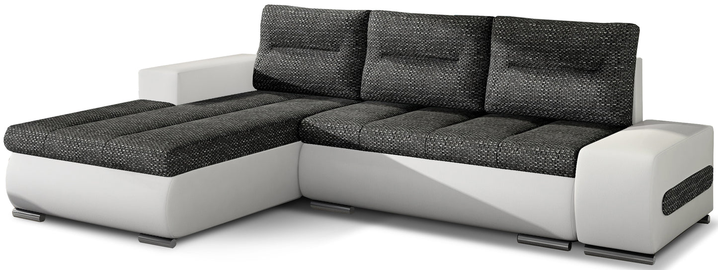 Narożnik Ottavio w układzie lewym, tapicerka Berlin 02 czarny i Soft 17, widok z przodu.