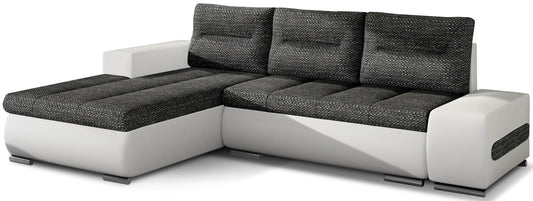 Narożnik Ottavio w układzie lewym, tapicerka Berlin 02 czarny i Soft 17, widok z przodu.