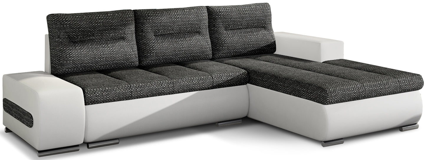 Narożnik Ottavio w układzie prawym, tapicerka Berlin 02 czarny i Soft 17, widok z przodu.