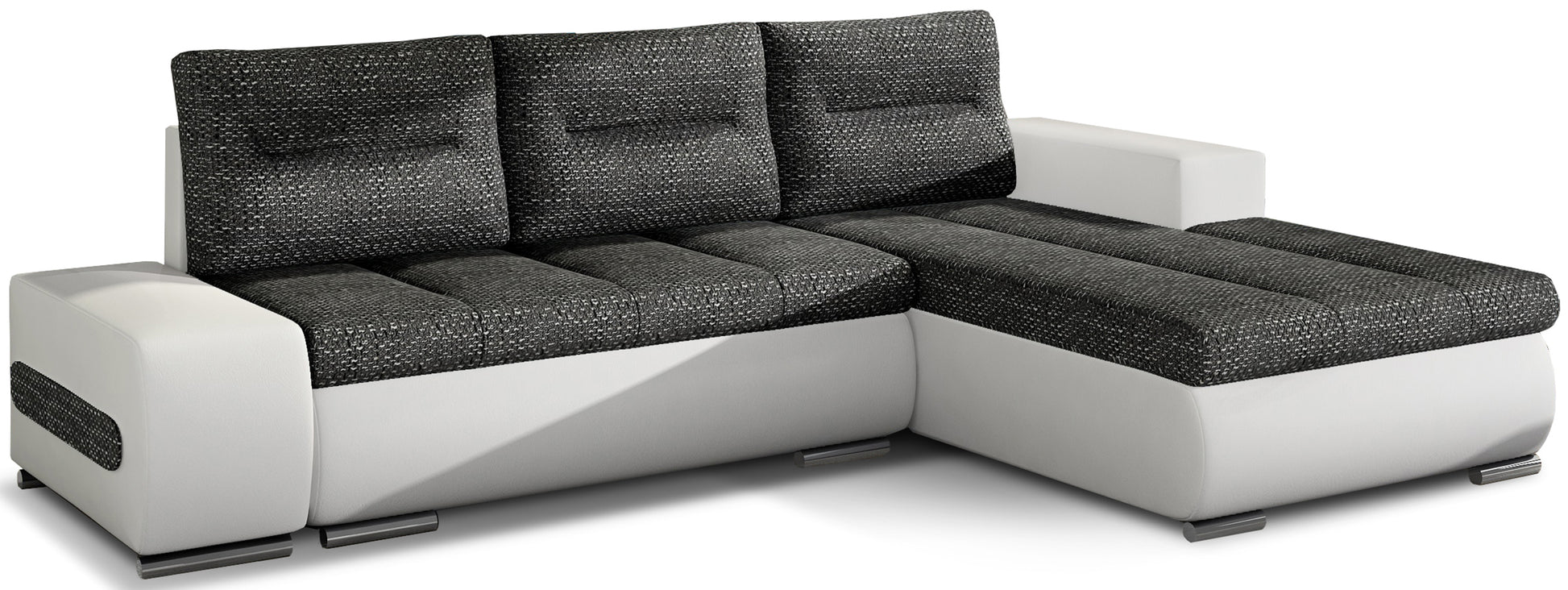 Narożnik Ottavio w układzie prawym, tapicerka Berlin 02 czarny i Soft 17, widok z przodu.
