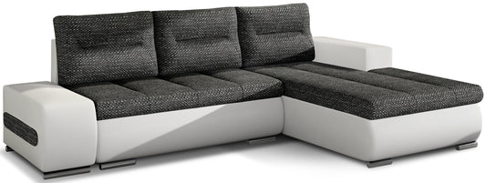 Narożnik Ottavio w układzie prawym, tapicerka Berlin 02 czarny i Soft 17, widok z przodu.