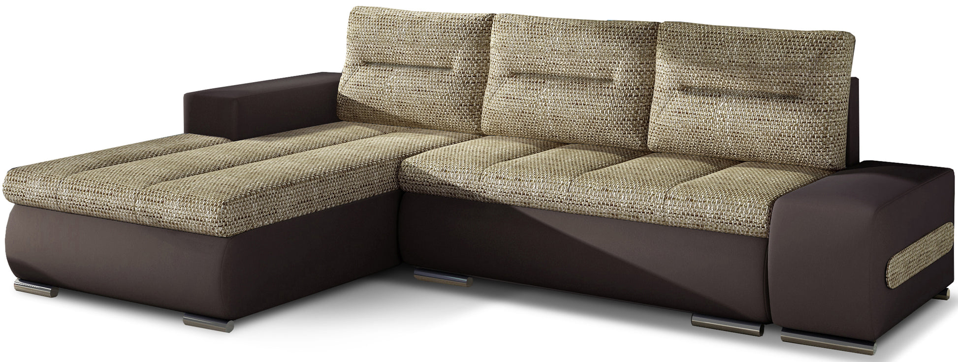 Narożnik Ottavio w układzie lewym, tapicerka Berlin 03 ciemnobeżowy i Soft 66, widok z przodu.