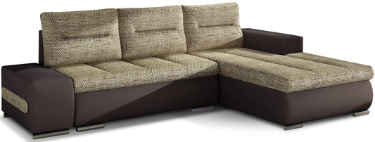 Narożnik Ottavio w układzie lewym, tapicerka Berlin 03 ciemnobeżowy i Soft 66, widok z przodu.