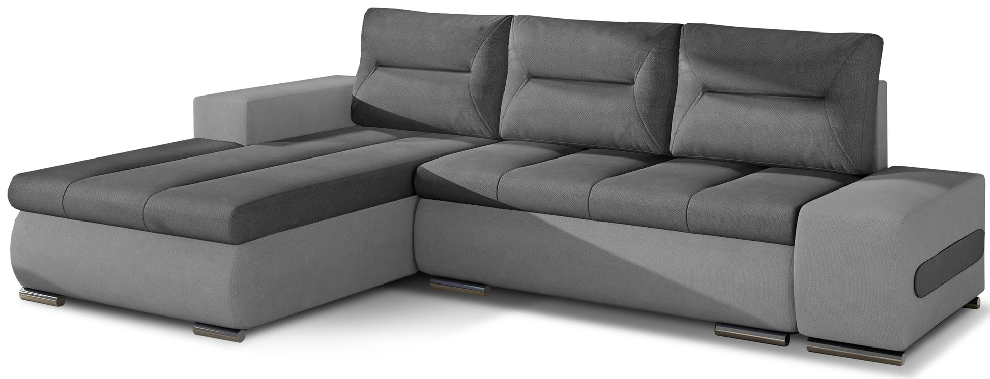 Narożnik Ottavio w układzie lewym, tapicerka Soro 93 szary i Soro 83, widok z przodu.