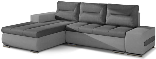 Narożnik Ottavio w układzie lewym, tapicerka Soro 93 szary i Soro 83, widok z przodu.