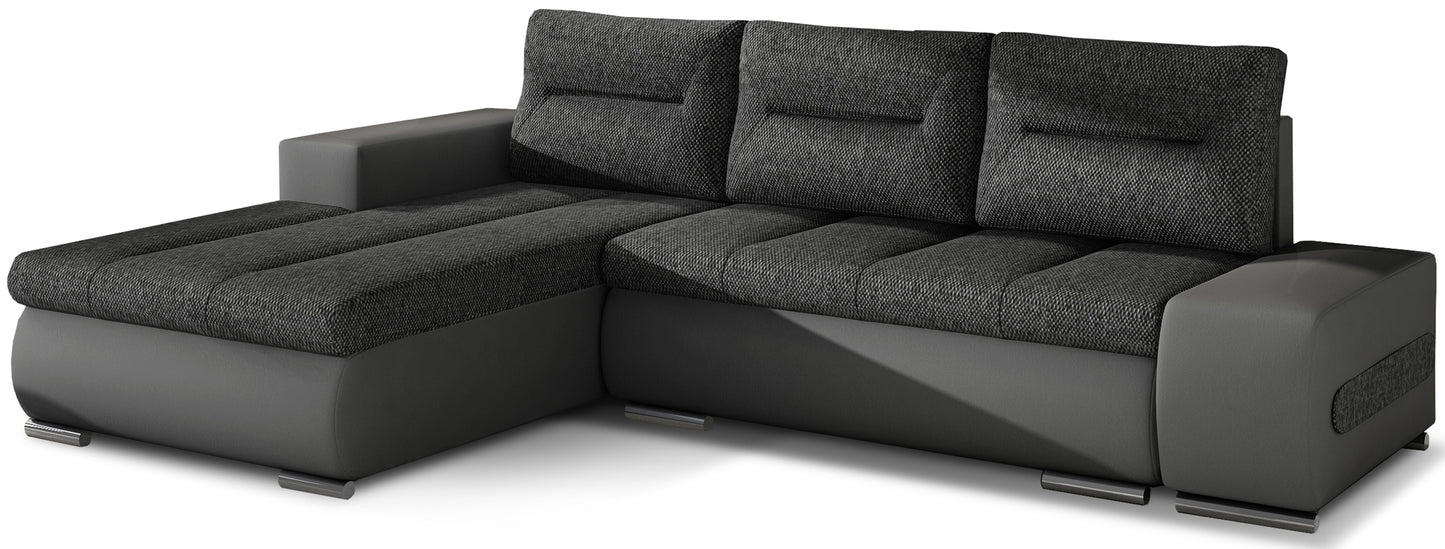 Narożnik Ottavio w układzie lewym, tapicerka Berlin 96 ciemnoszary i Soft 29, widok z przodu.