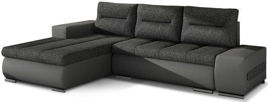 Narożnik Ottavio w układzie lewym, tapicerka Berlin 96 ciemnoszary i Soft 29, widok z przodu.