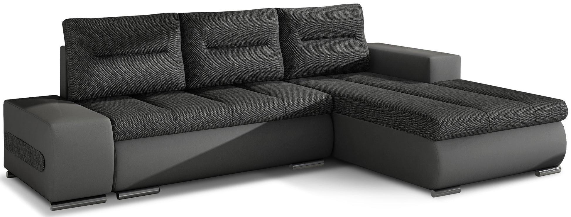 Narożnik Ottavio w układzie lewym, tapicerka Inari 96 ciemnoszary i Soft 29, widok z przodu.