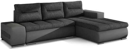 Narożnik Ottavio w układzie lewym, tapicerka Inari 96 ciemnoszary i Soft 29, widok z przodu.