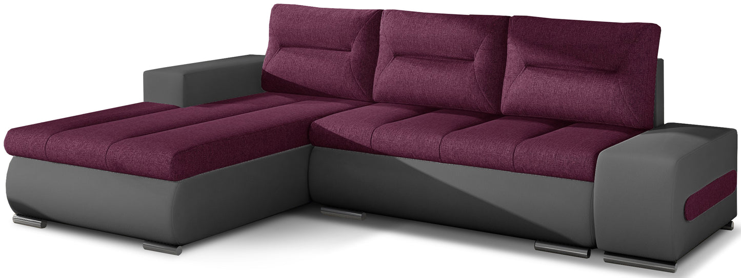 Narożnik Ottavio w układzie lewym, tapicerka Lars 68 ciemnobeżowy i Soft 29, widok z przodu.