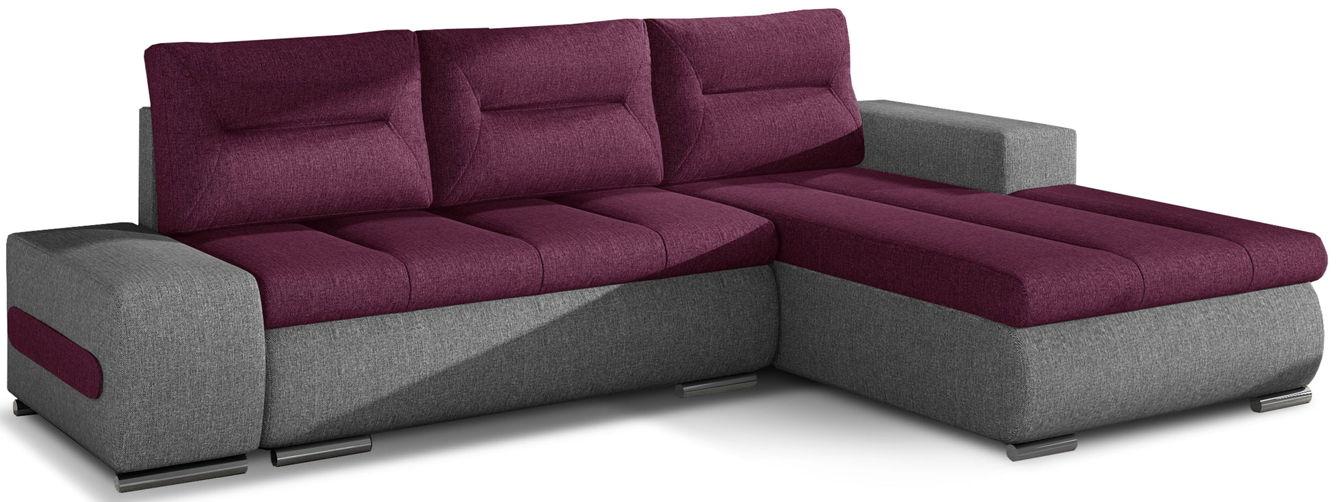 Narożnik Ottavio w układzie lewym, tapicerka Lars 68 ciemnofioletowy i Lars 98, widok z przodu.